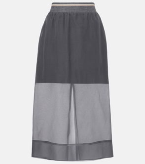 Gray and sheer layered skirt with ribbed trim