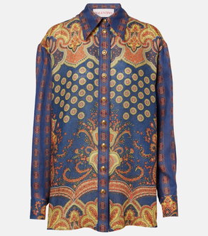 Blue and orange paisley-printed button-down shirt