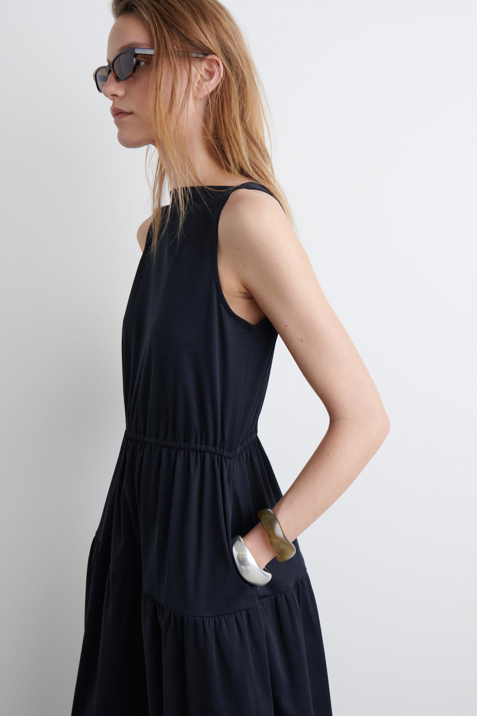cos boat neck gathered midi dress COS Boat-Neck Gathered Midi Dress