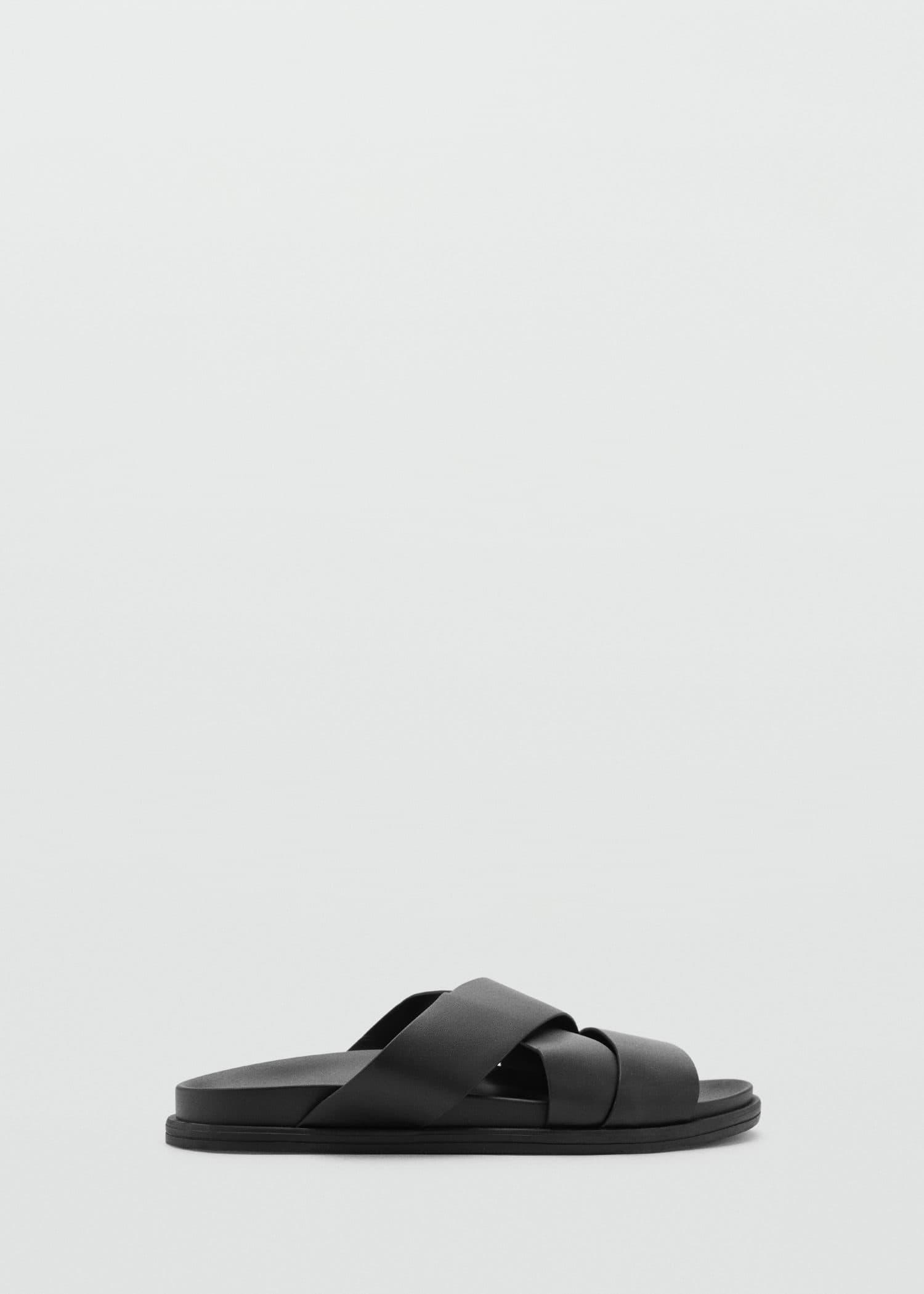 MANGO 100% Leather Crossed Strap Sandal in Black | Endource