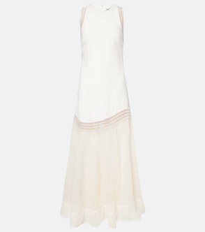 White knit tank dress with scalloped lace trim.