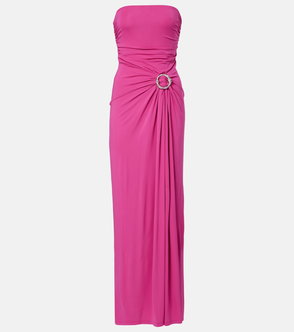 Pink draped maxi dress with rhinestone buckle