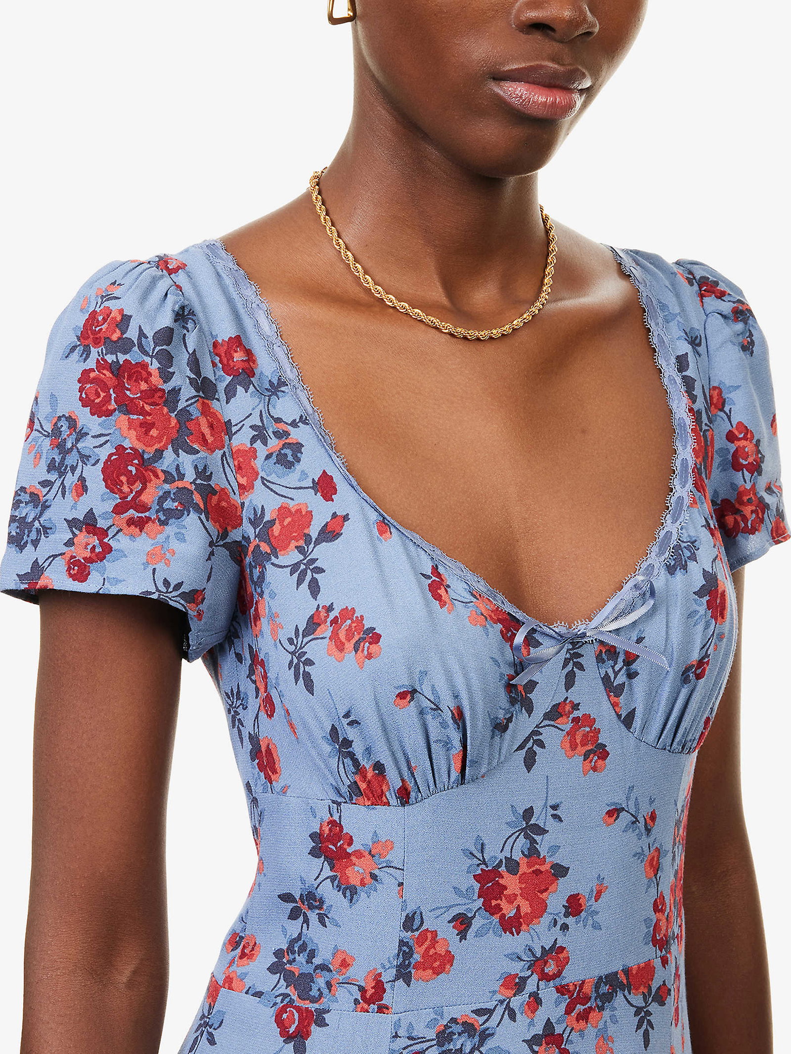 reformation afton short-sleeve a-line midi dress Reformation Afton Short-Sleeve A-Line Midi Dress at MarketFair Shoppes in Princeton, NJ