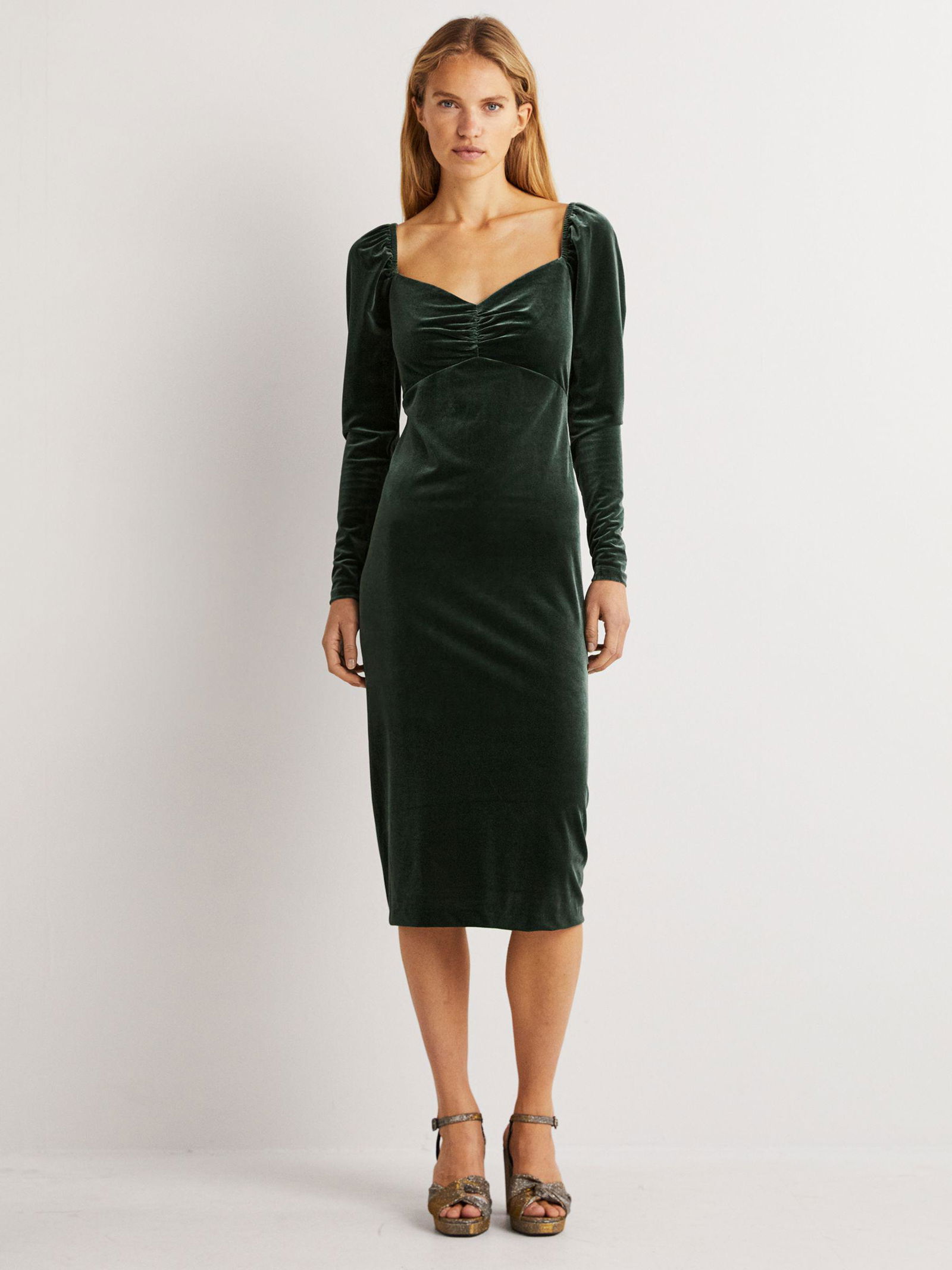 BODEN Velvet Sweetheart Neckline Midi Dress | endource