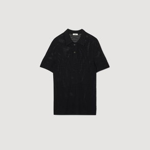 Black mesh polo shirt with short sleeves