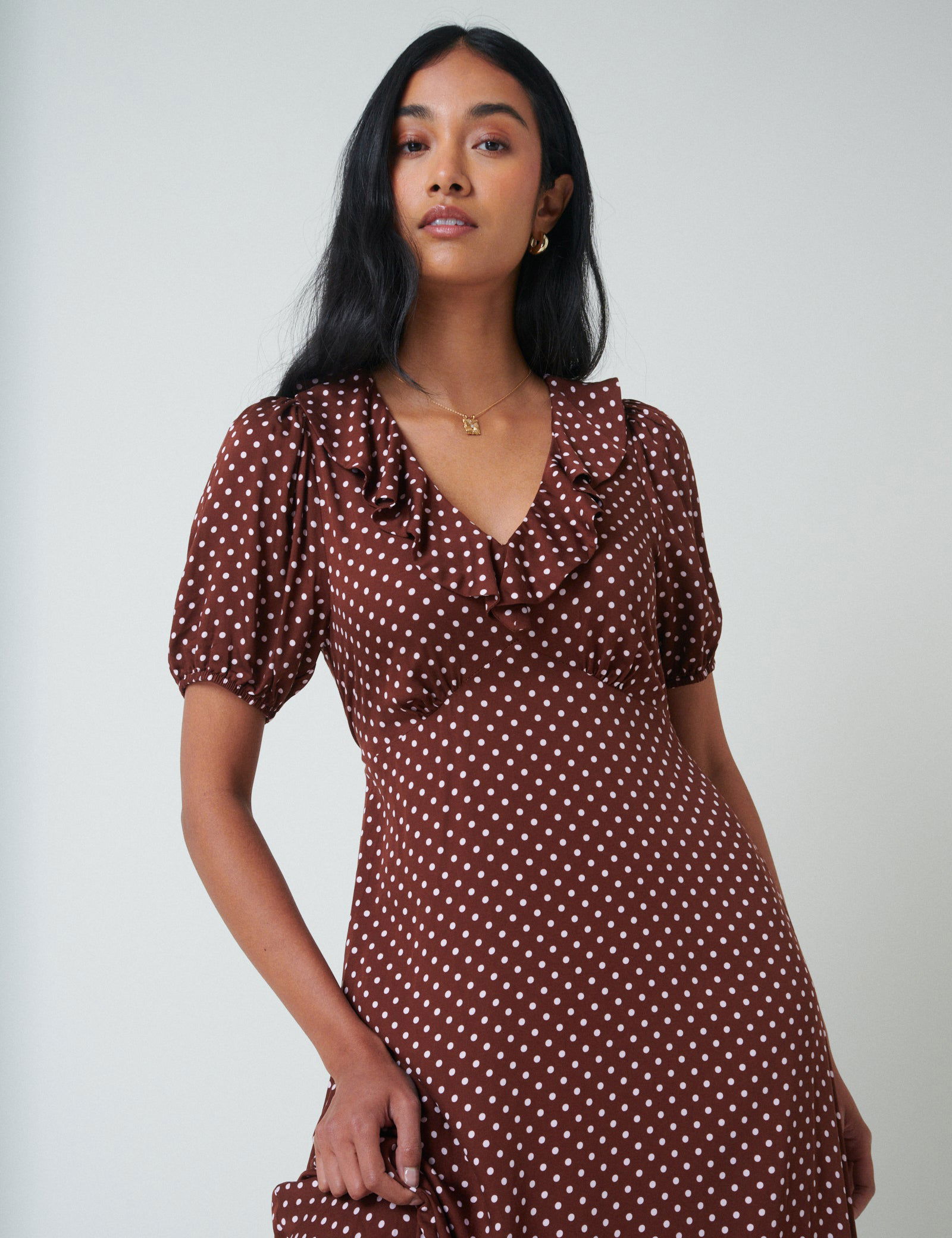 princess polly baby blue dress Brown/Multi Polka Dot Print Midi Dress | WHISTLES