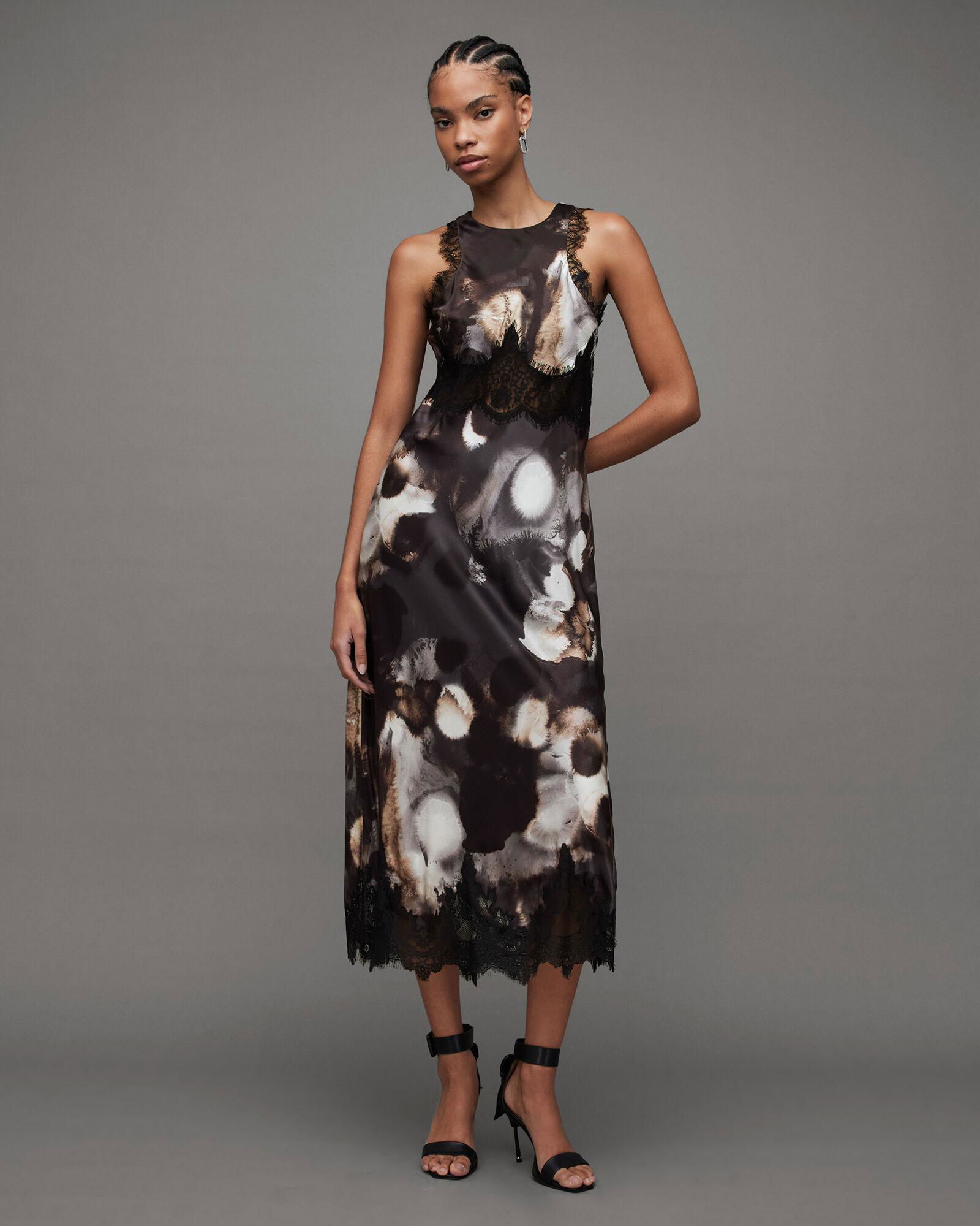 ALLSAINTS Alula Mars Print Silk Blend Maxi Dress | endource