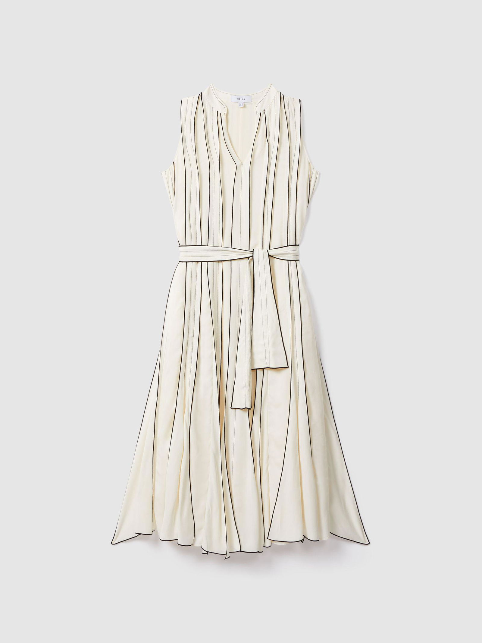 REISS Sarah Contrast Ruffle Midi Dress in Ivory | Endource