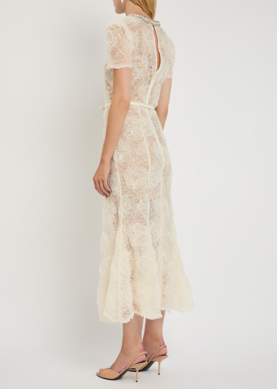 SELF-PORTRAIT Belted Floral Tulle And Lace Midi Dress | endource SELF-PORTRAIT Belted Floral Tulle And Lace Midi Dress | endource