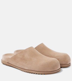 Rick Owens suede clogs, tan, textured sole