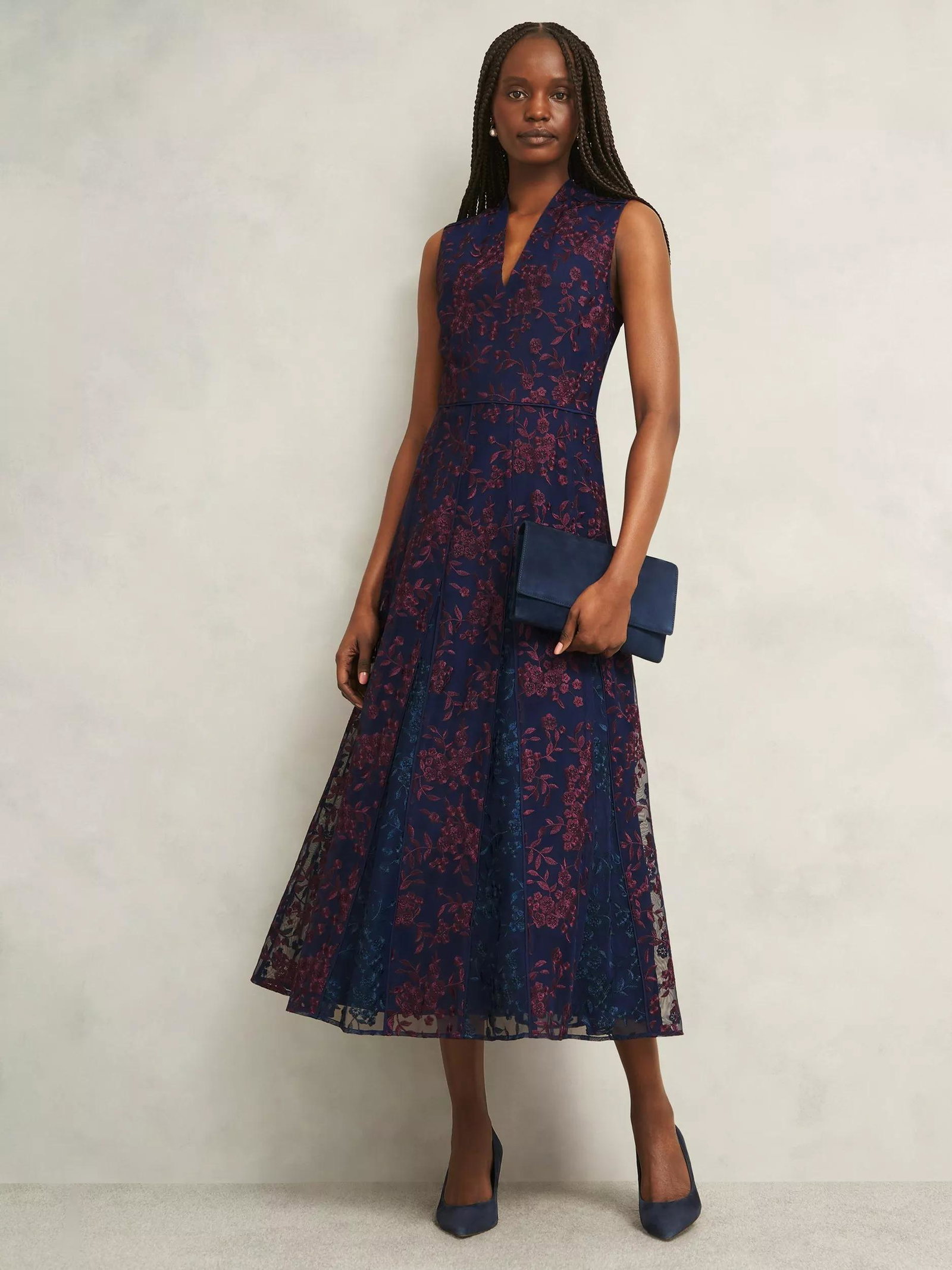 HOBBS Quin Embroidered Flared Evening Dress | endource