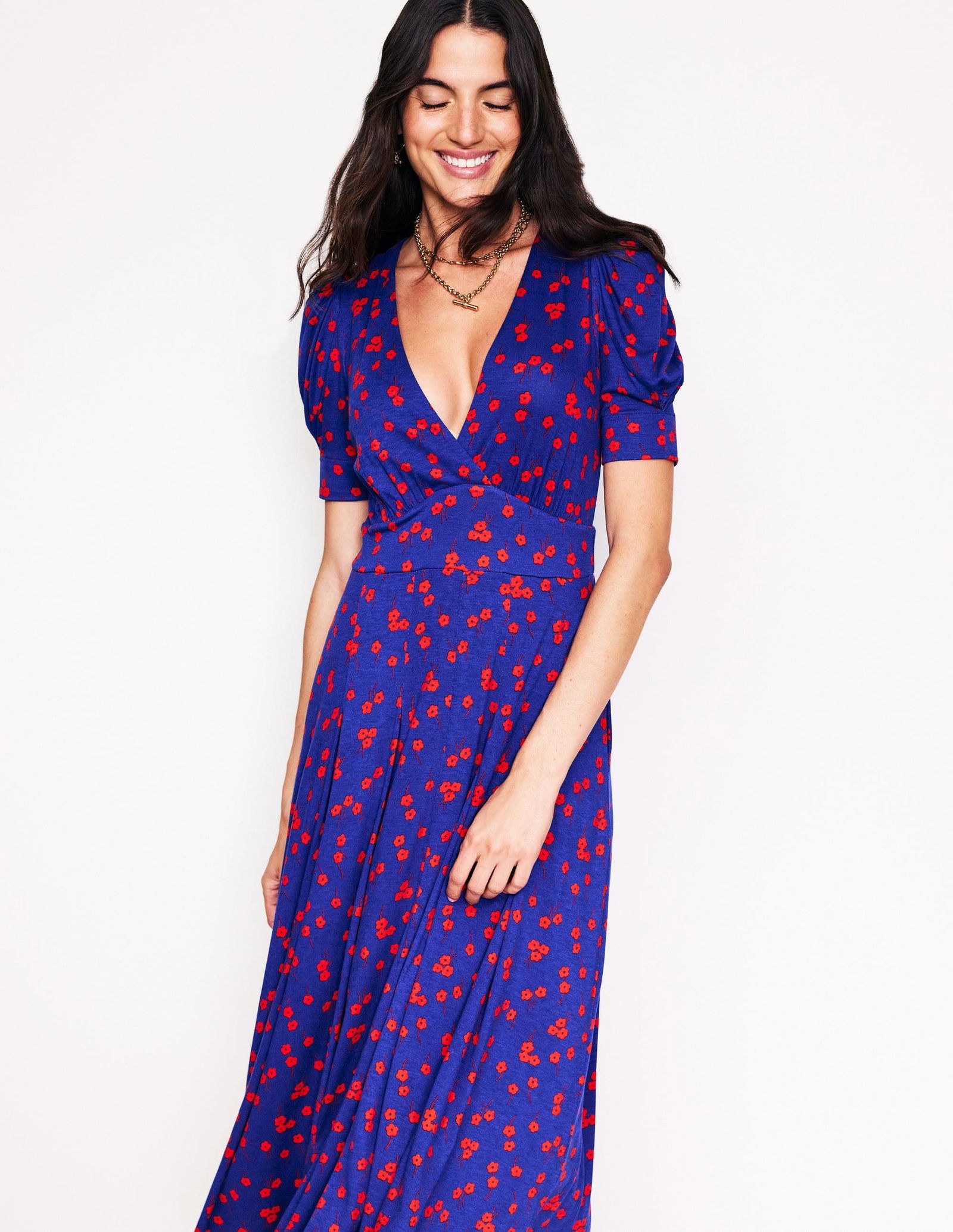 BODEN Kristen Pleated Jersey Dress-Sapphire Blue, Fall Sprig | endource