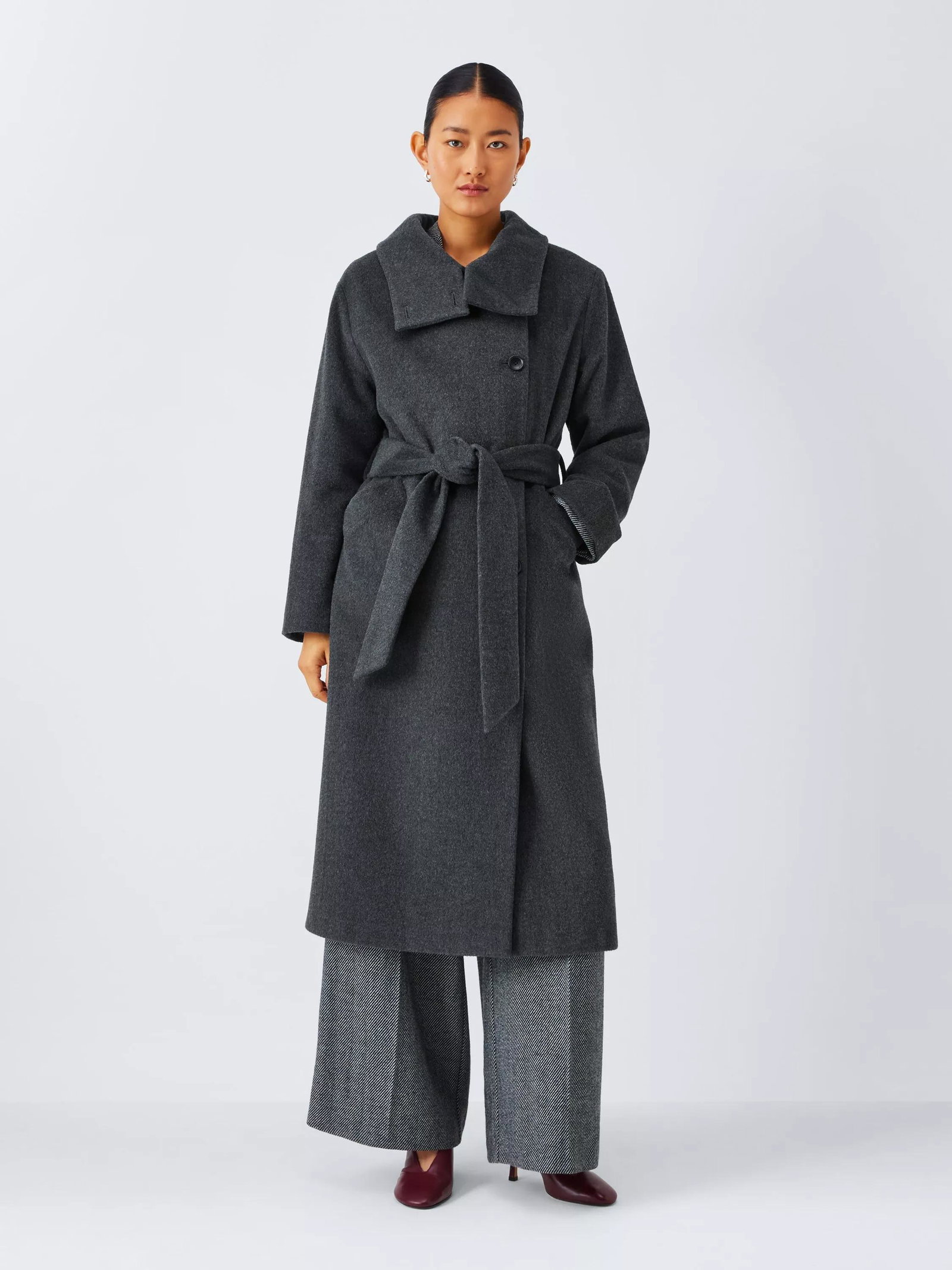JOHN LEWIS Funnel Neck Wool Rich Wrap Coat Charcoal Endource JOHN LEWIS Funnel Neck Wool Rich Wrap Coat Charcoal Endource