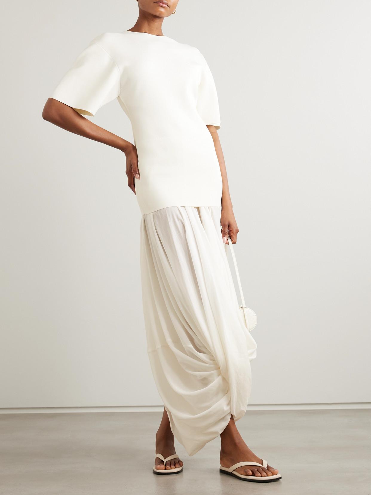toteme cocoon jersey dress Draped Voile-Paneled Knitted Maxi Black dress