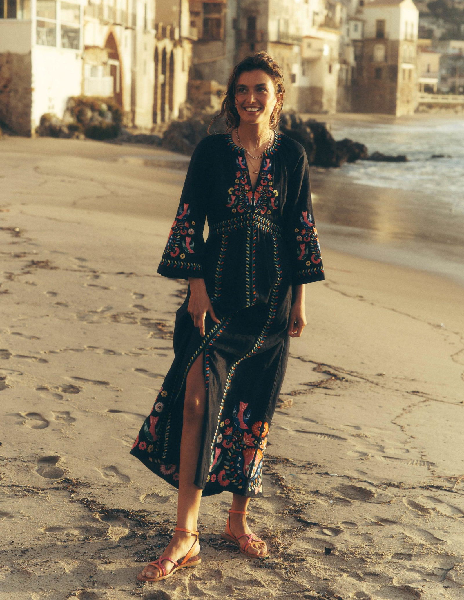 BODEN Una Linen Embroidered Dress