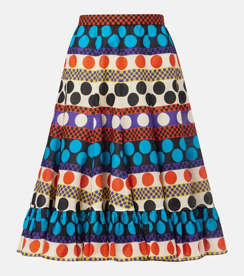 Valentino tiered skirt with vibrant, multicolored polka dot pattern