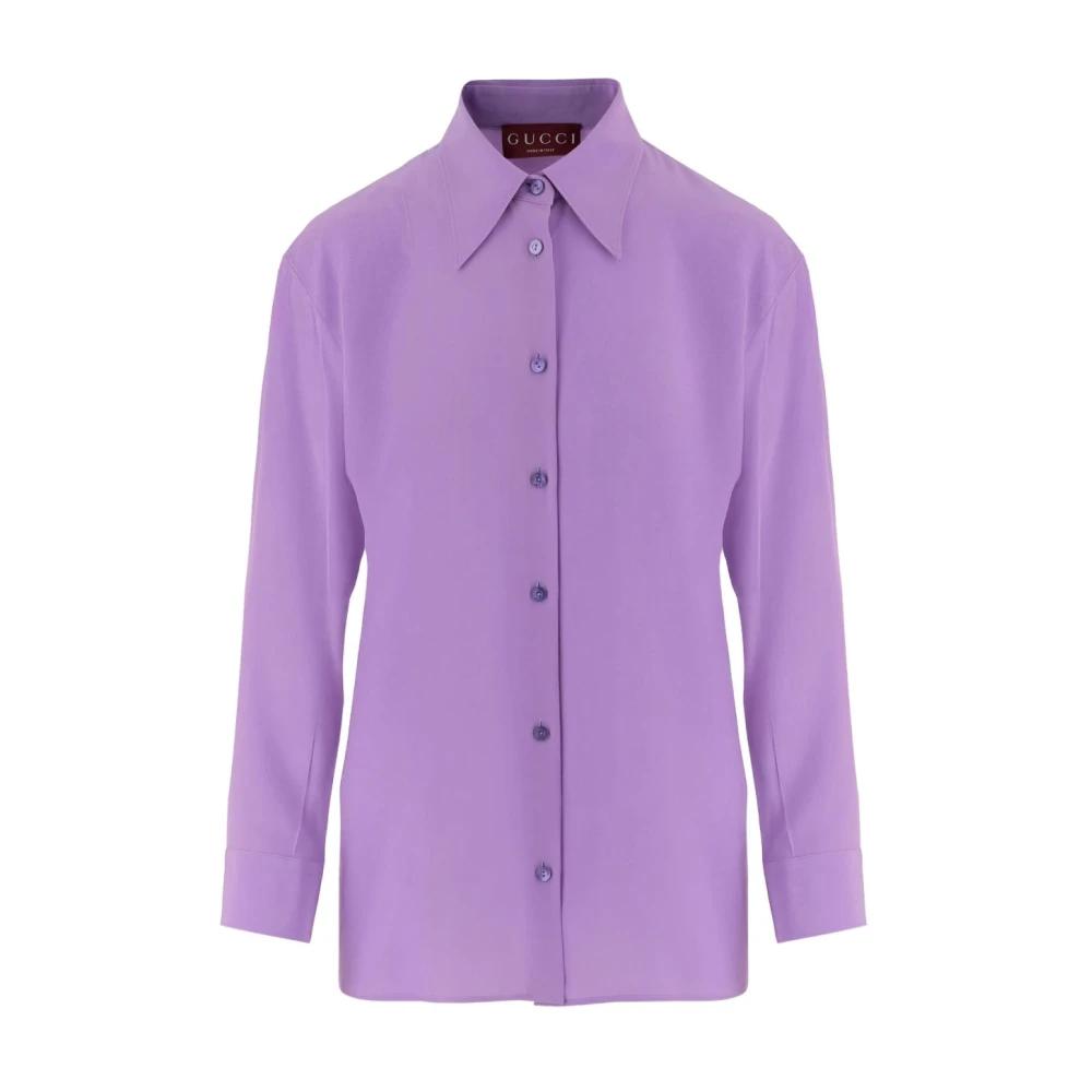 GUCCI Silk Crepe De Chine Shirt- Female- - Shirts- Purple- S- Blouses &  Shirts | endource