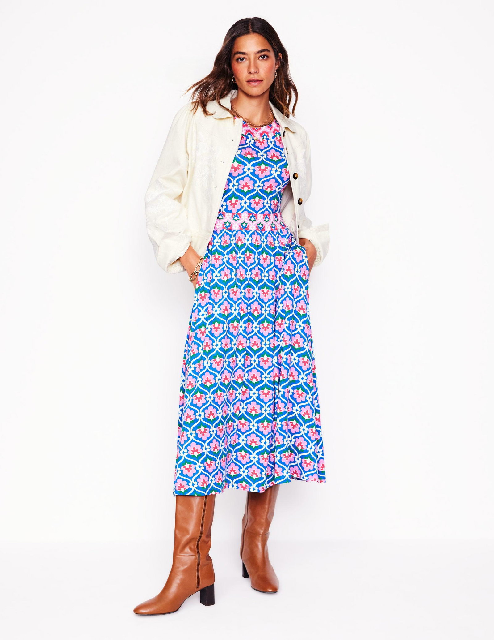 melanie jersey midi dress Boden Melanie Jersey Midi Dress-French, Heart Cluster in White
