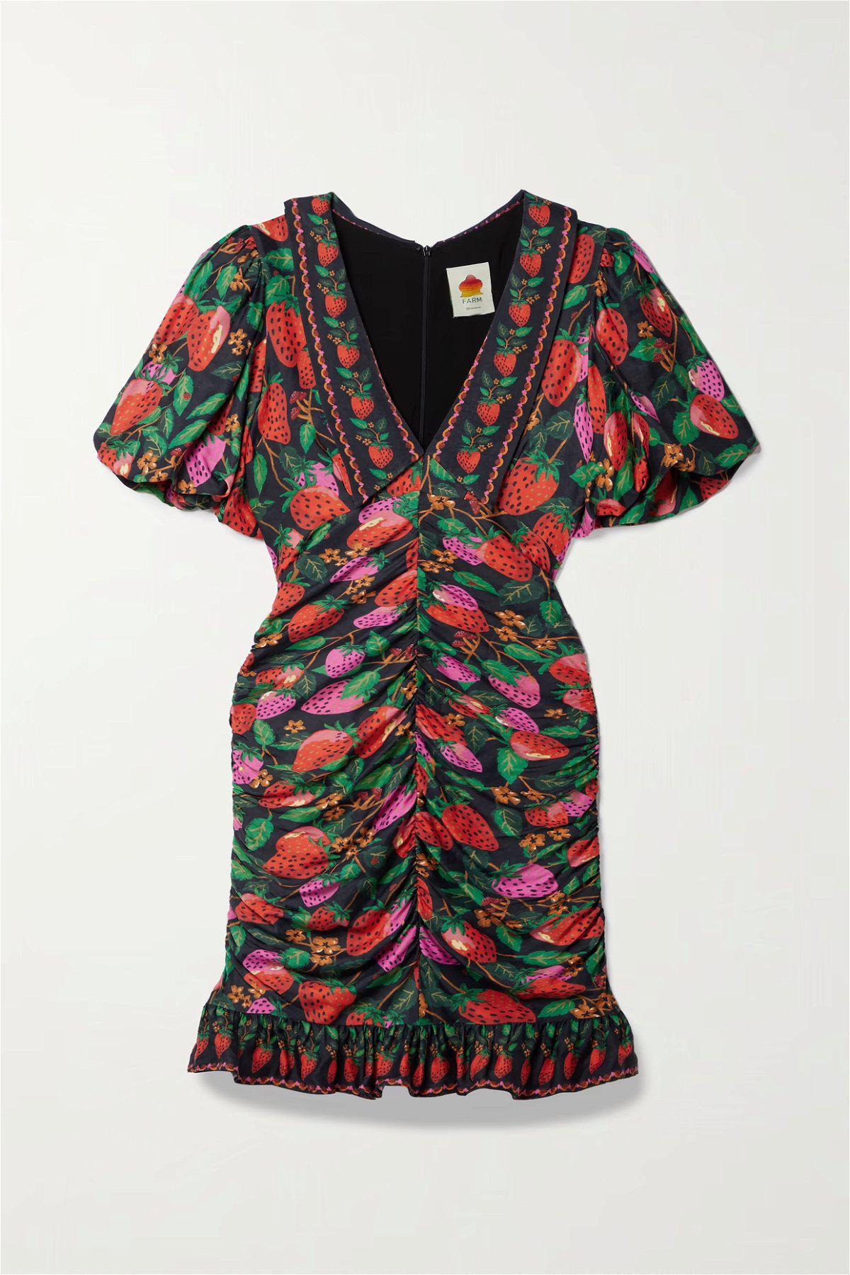 FARM RIO Ruched Lady Strawberry Mini Dress | endource