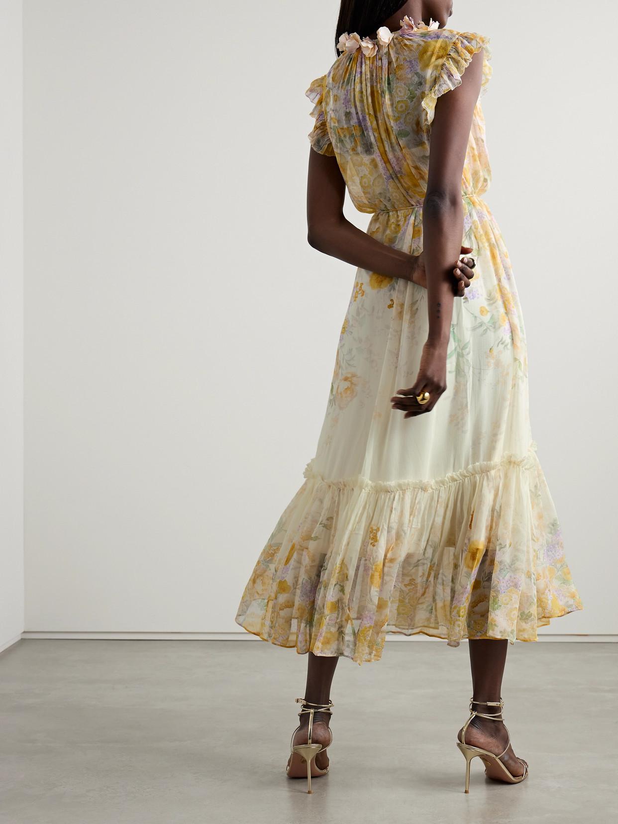 zimmermann natura appliqu linen-blend midi-dress Zimmermann Natura Floral Linen & Silk Organza Corset Midi Dress in Kaleidoscope Garden
