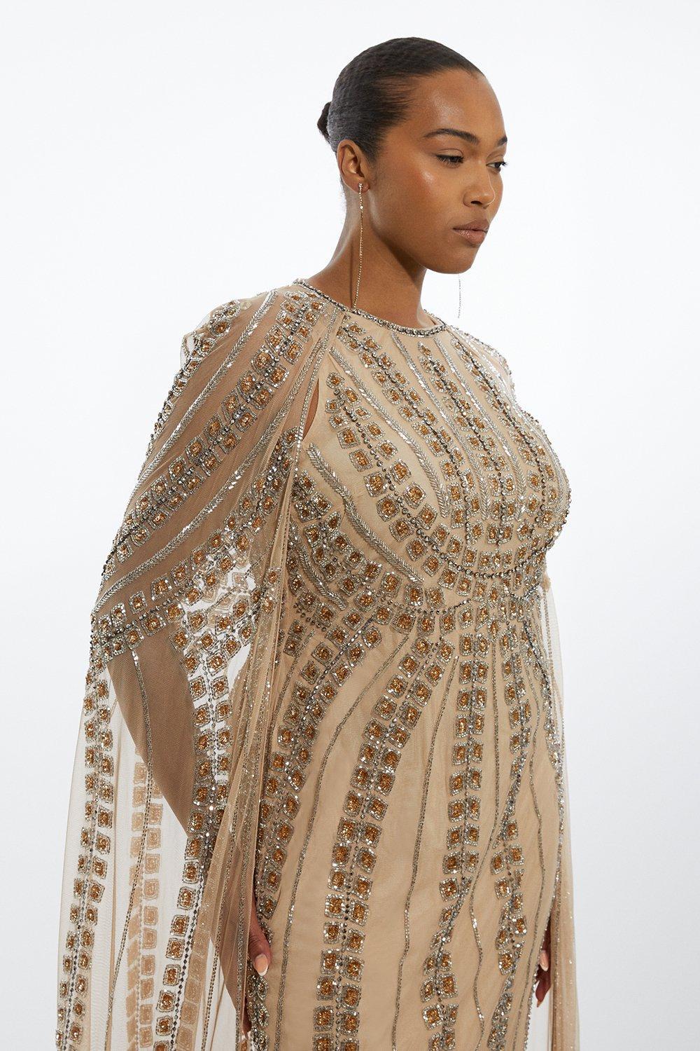 KAREN MILLEN Plus Size Premium Embellished Cape Maxi Dress | endource