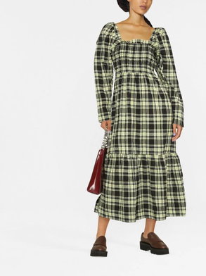 GANNI Check-pattern V-neck Minidress - Green | endource