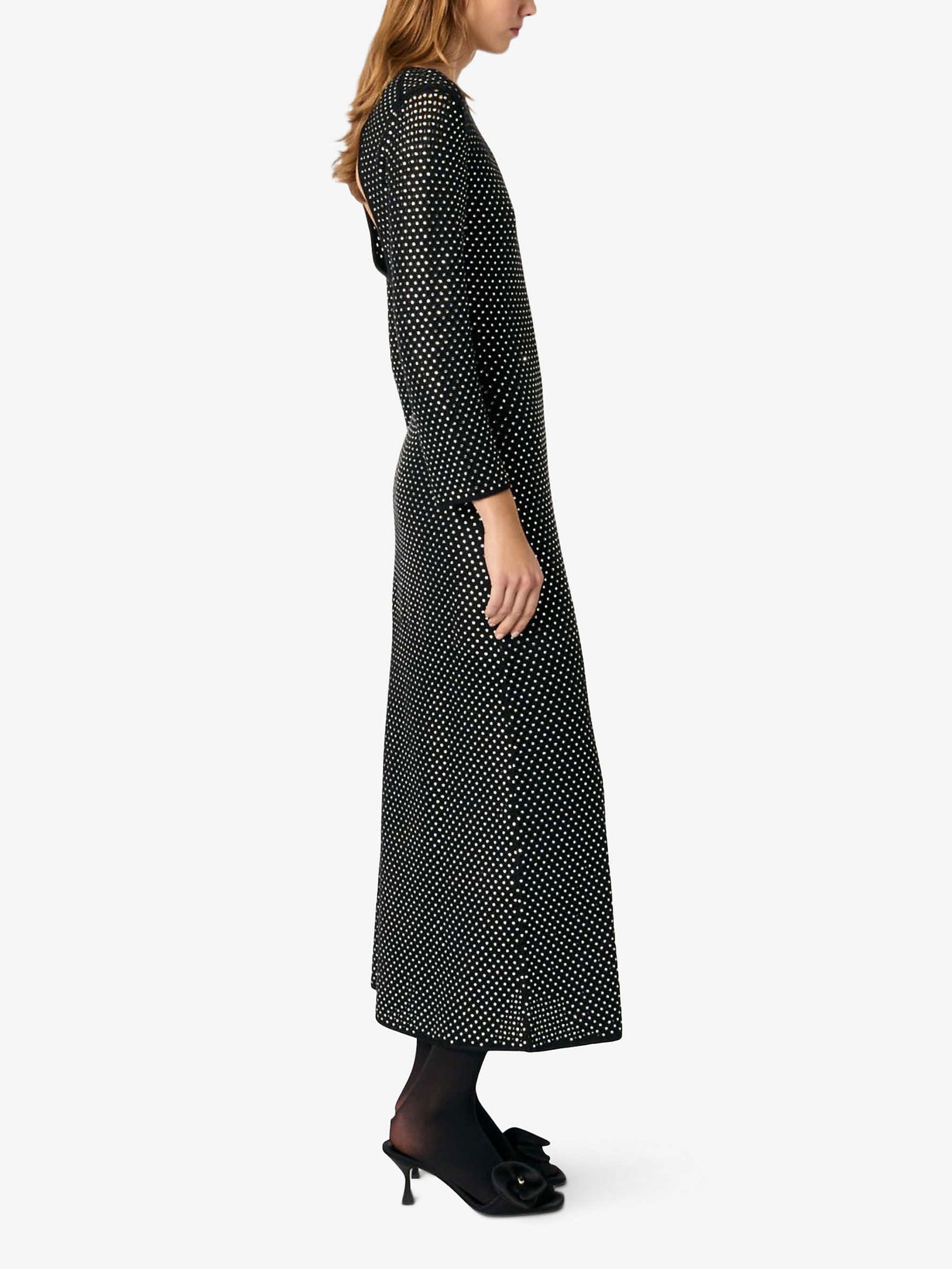 MAJE Crystal-Embellished Long-Sleeve Stretch-Knit Midi Dress | endource