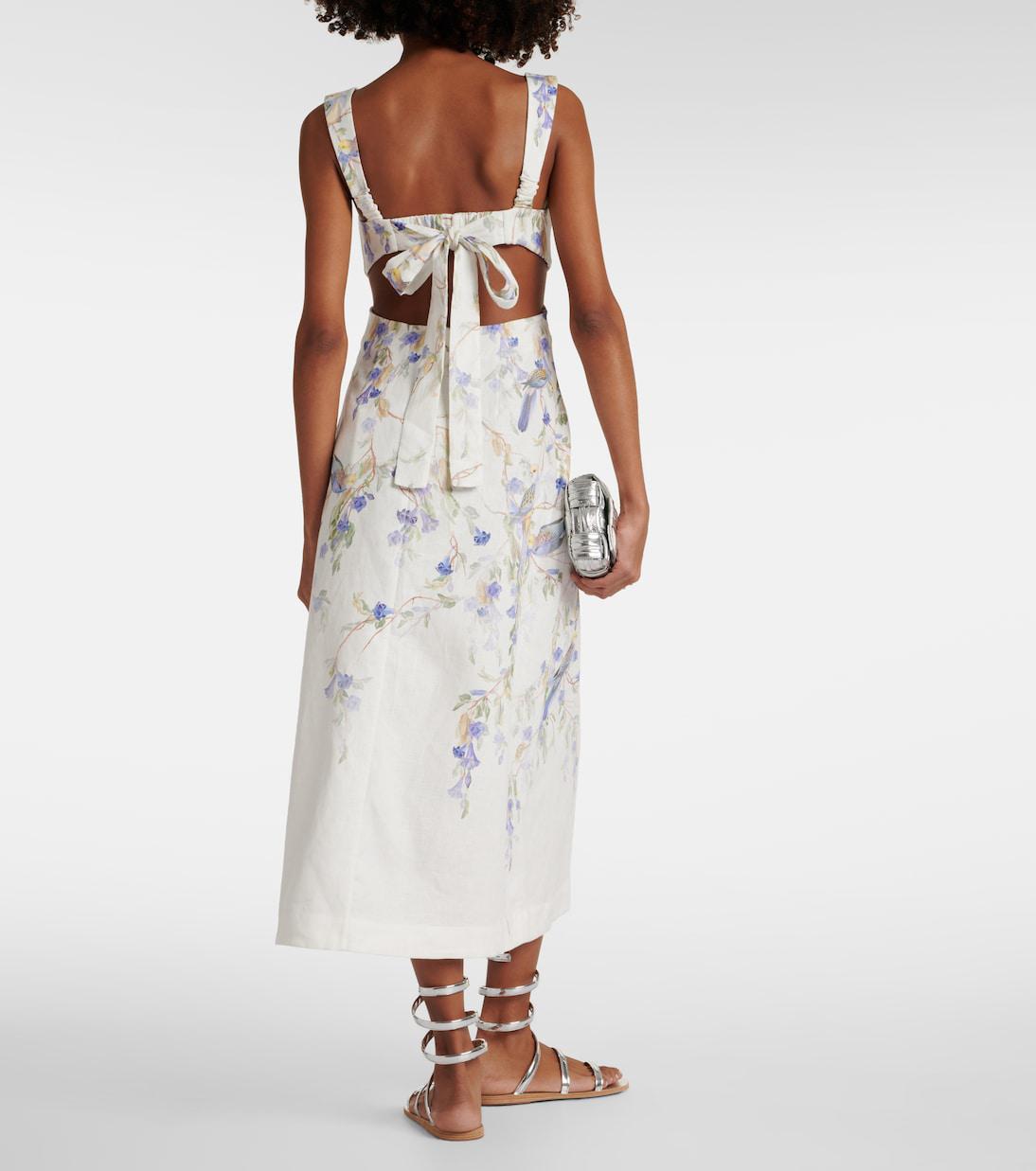 ZIMMERMANN Natura Printed Linen Midi Dress | endource