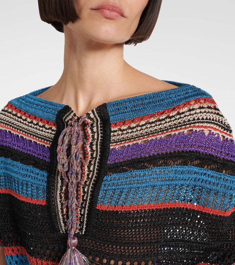 Valentino crochet shawl with multicolored stripes and tassels