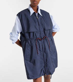 PRADA Striped Logo-Plaque Denim Mini Shirt Dress | endource