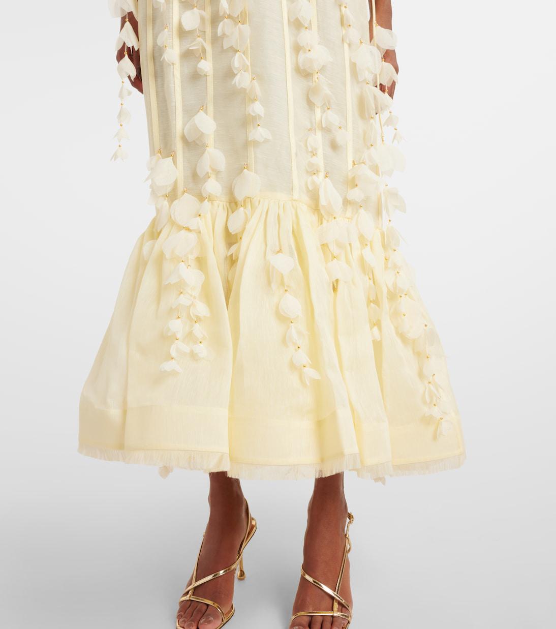 zimmermann dawning linen and silk midi dress Dawning linen and silk midi dress in pink - Zimmermann