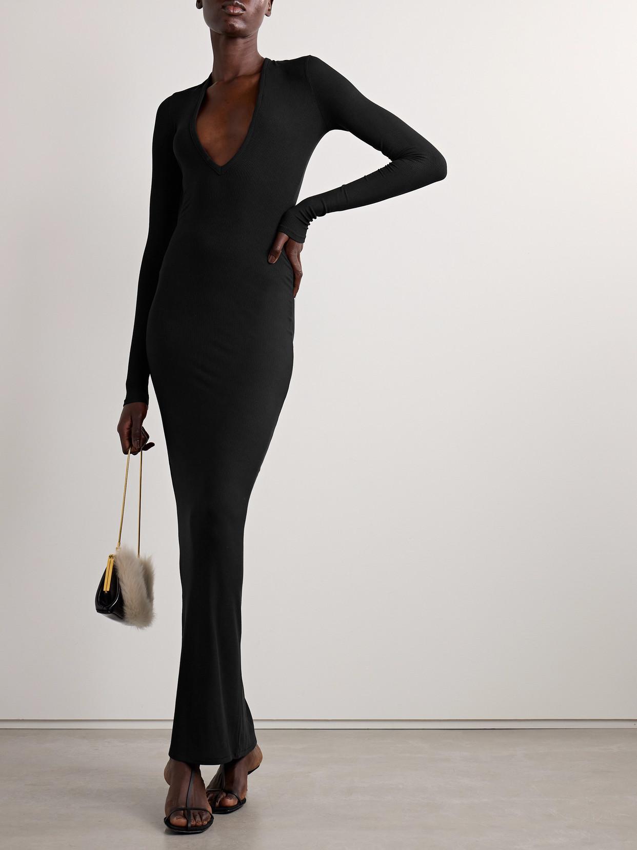 amazon black dresses for wedding Skims Black Long Sleeve Maxi Dress – Phoenix Style main image 1