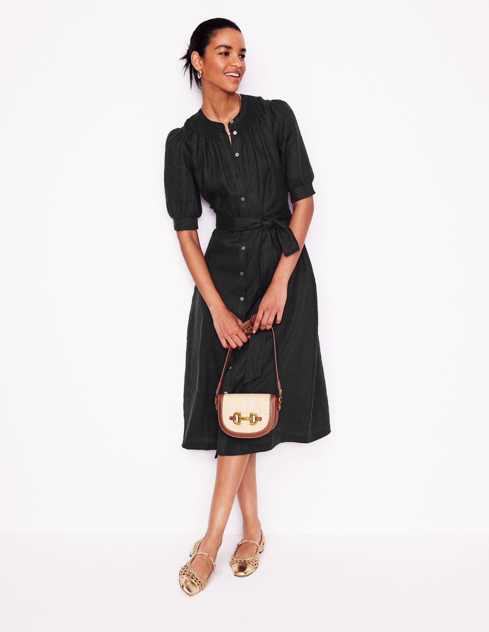 boden cut out linen midi dress Boden Women's Ivy Button Linen Midi Dress in Green