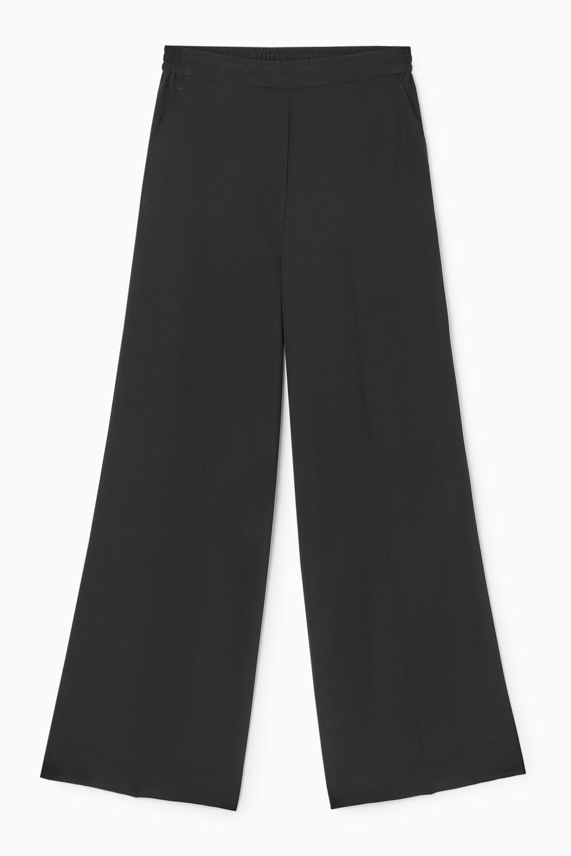 Wide-leg silk trousers in black