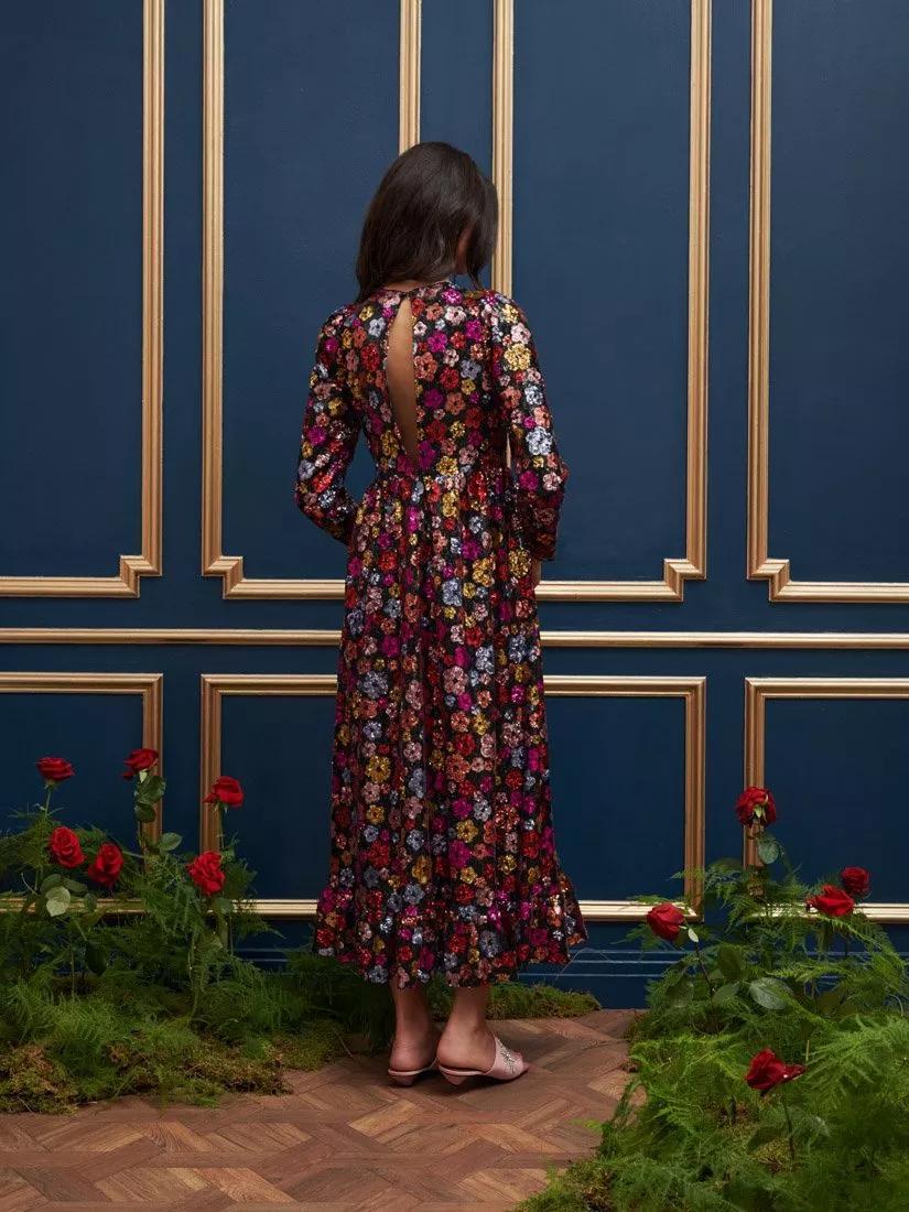 SISTER JANE Heirloom Floral Sequin Midi Dress | endource