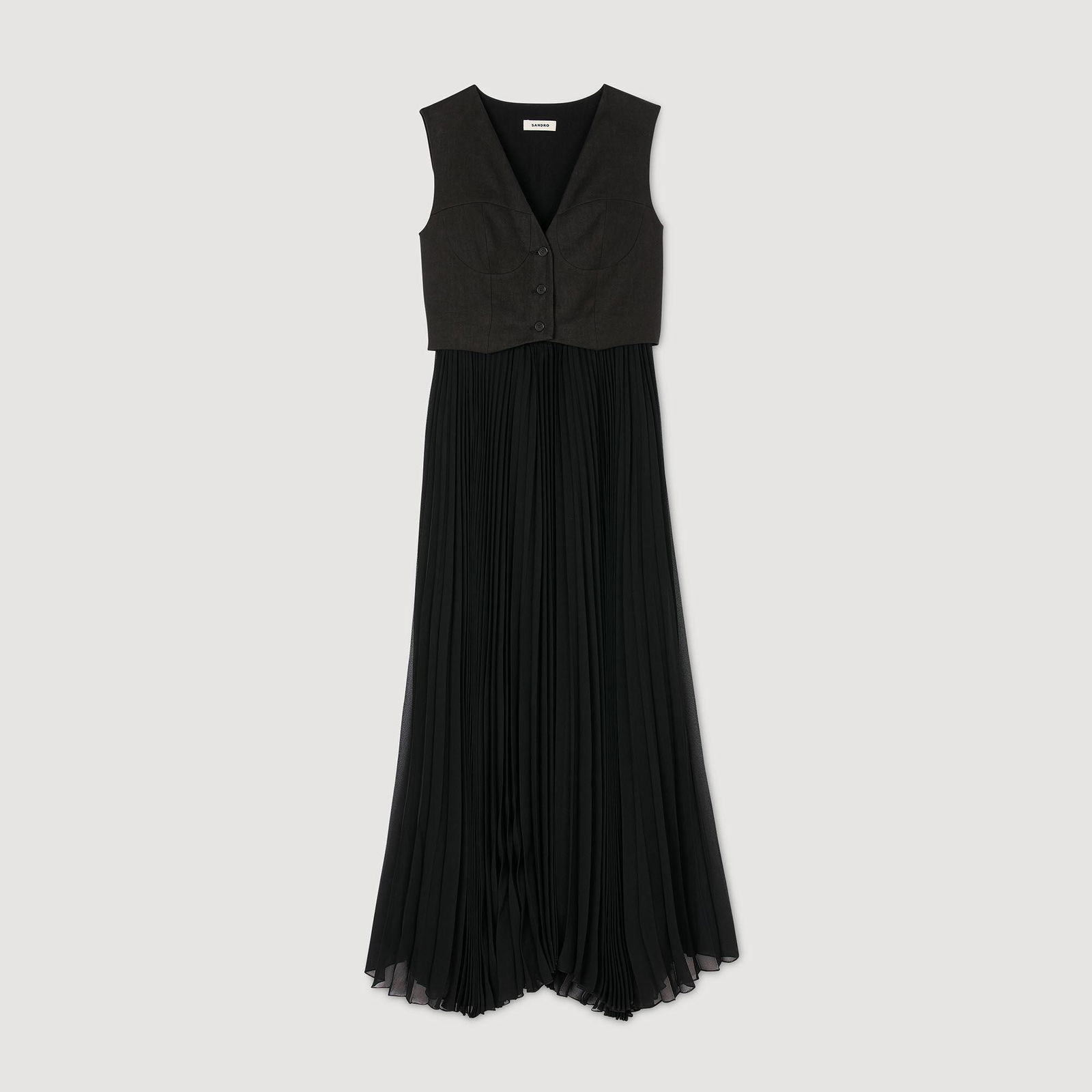 open lace back dress Sandro Long two tone Tricot midi dress - Black