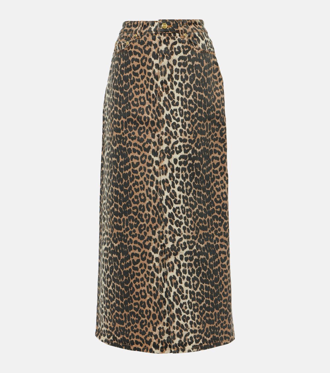 GANNI Leopard-Print Denim Maxi Skirt endource