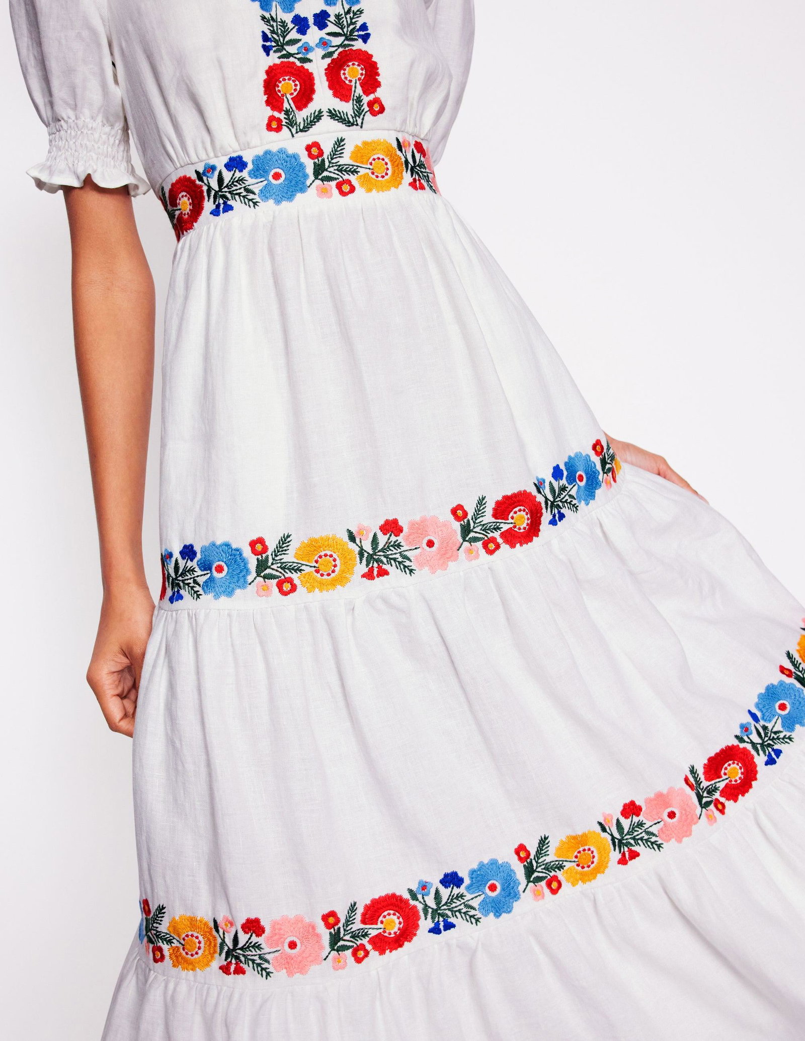 anna linen tiered midi dress BODEN Anna Linen Tiered Midi Dress