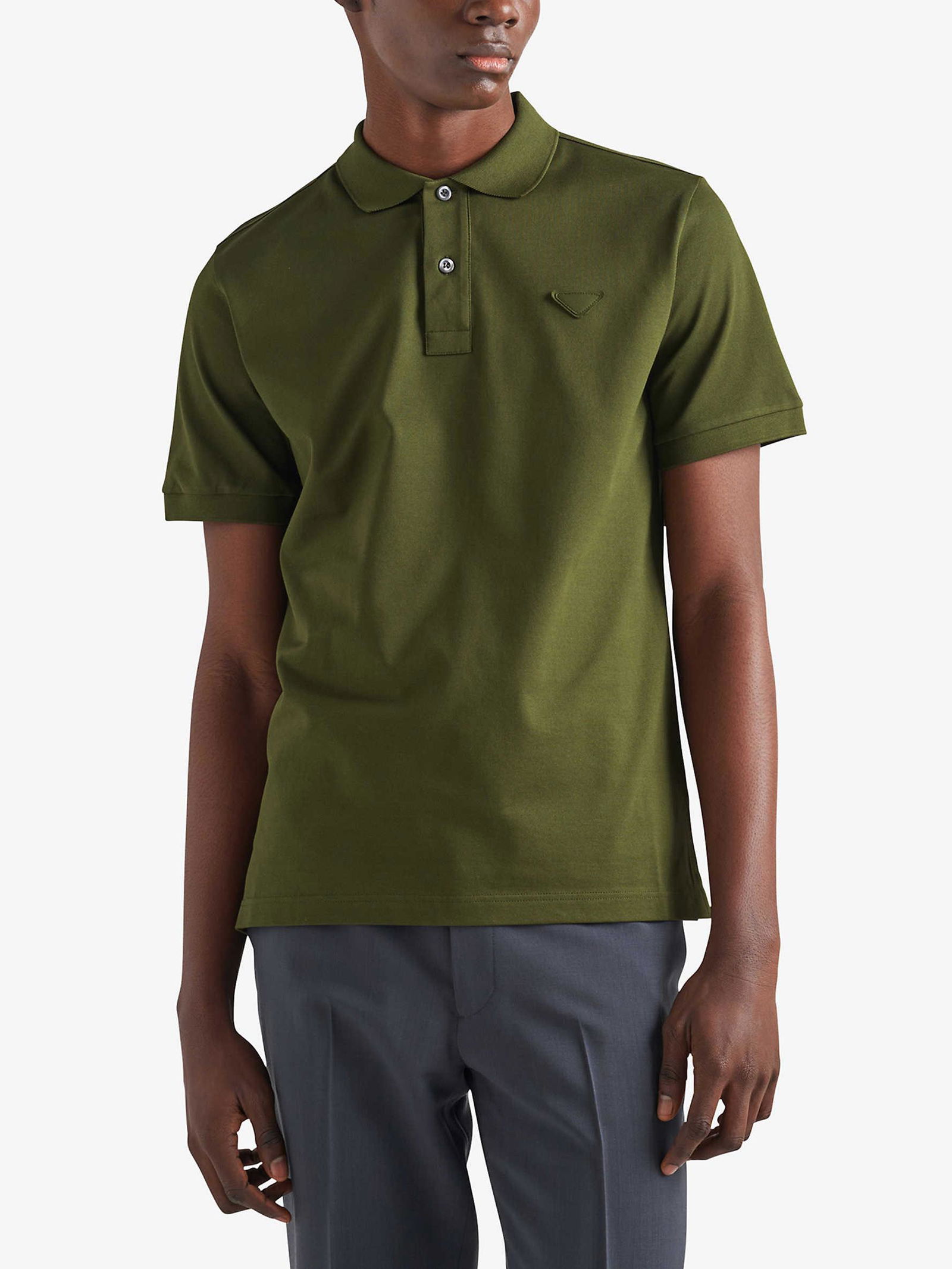 PRADA Logo-Badge Slim-Fit Cotton-Piqué Polo Shirt | endource