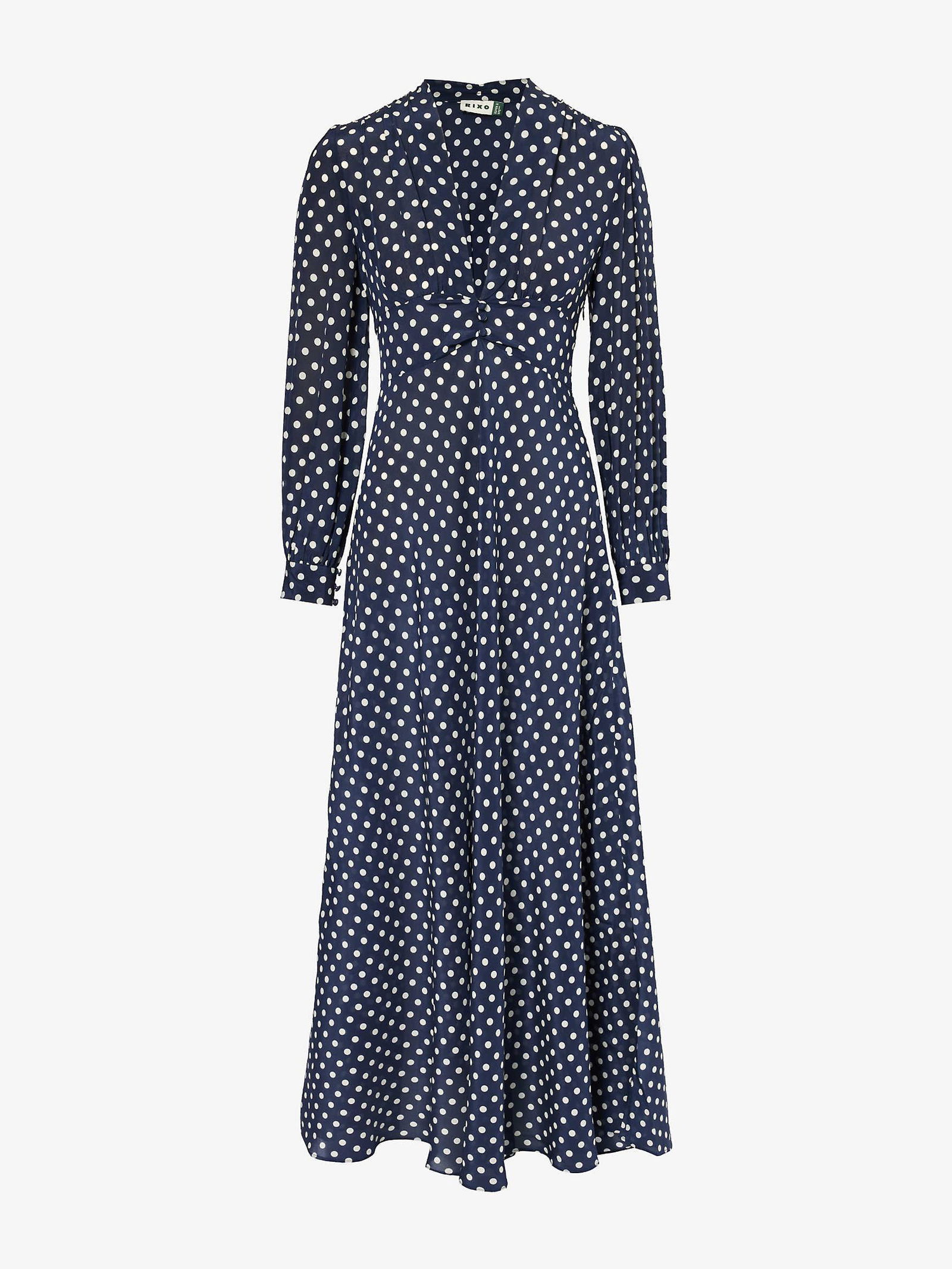 RIXO Emory Polka-Dot Silk Maxi Dress in Runway Spot Navy | Endource