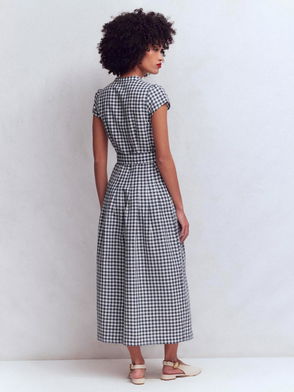 chinese dress ladies Ava Linen Blend Midi Dress-Multi, Botanical Trail
