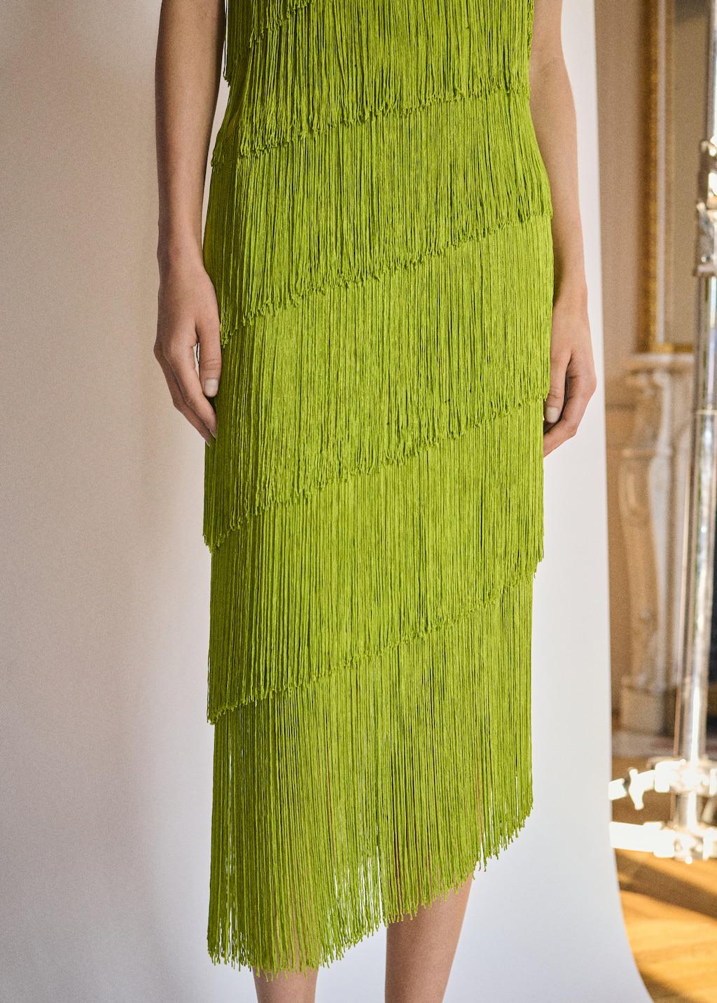 mango green fringe dress Asymmetrical Fringed Midi-dress CASUAL-TOP