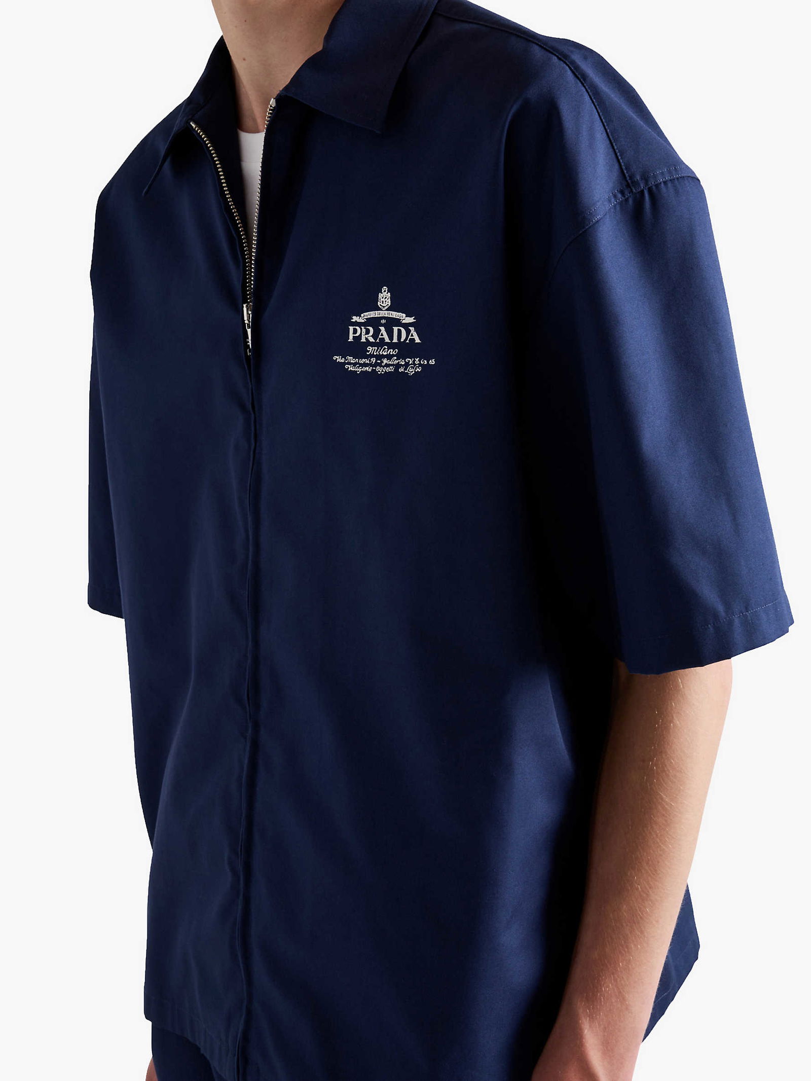 PRADA Logo-Embroidered Zip-Up Nylon Shirt | endource