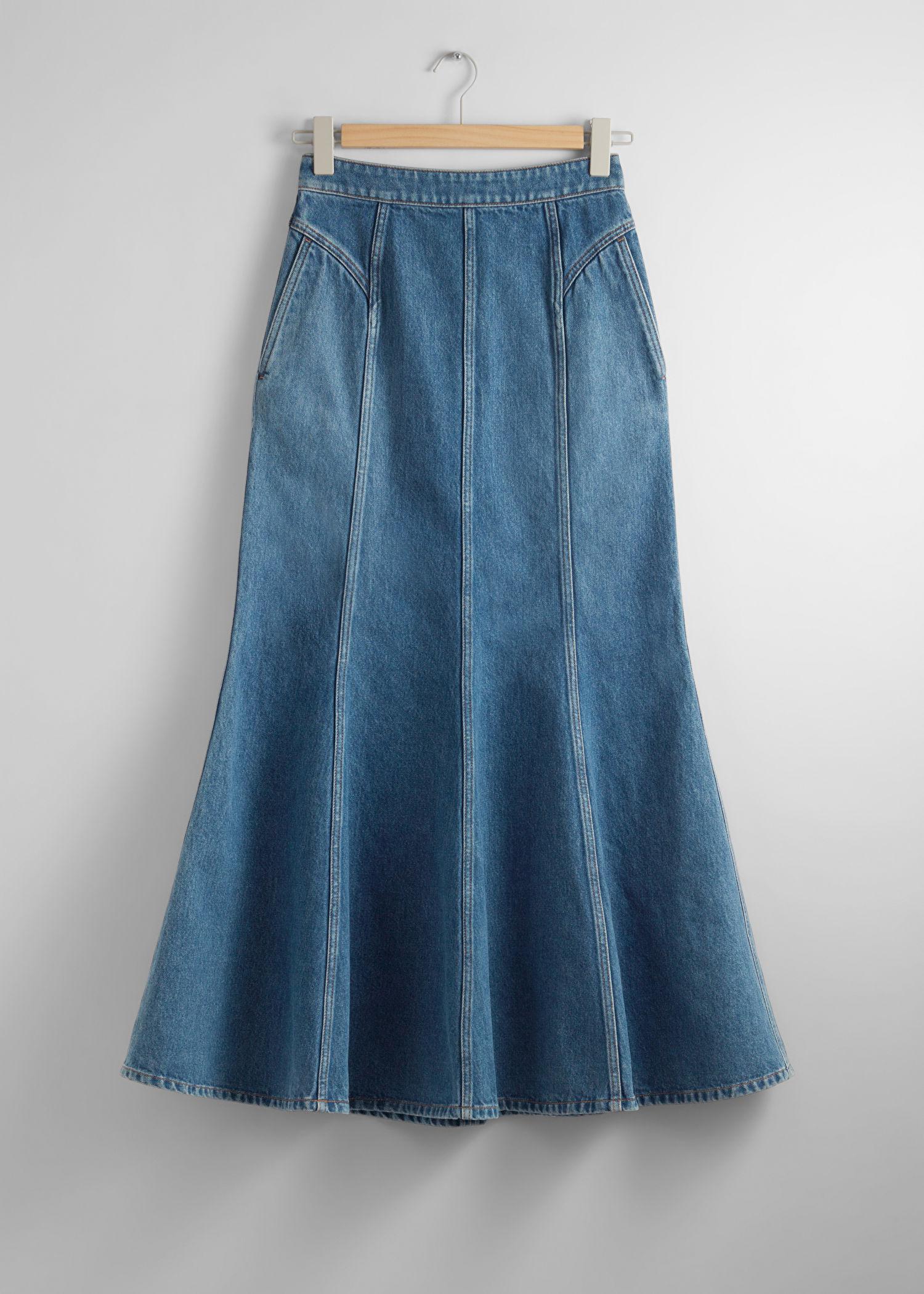 Pleated Skirts Plus Size Long Denim Skirts 80 Denim Maxi Skirt