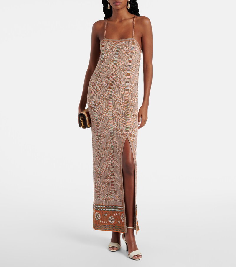 Valentino patterned maxi dress with a slit and spaghetti straps