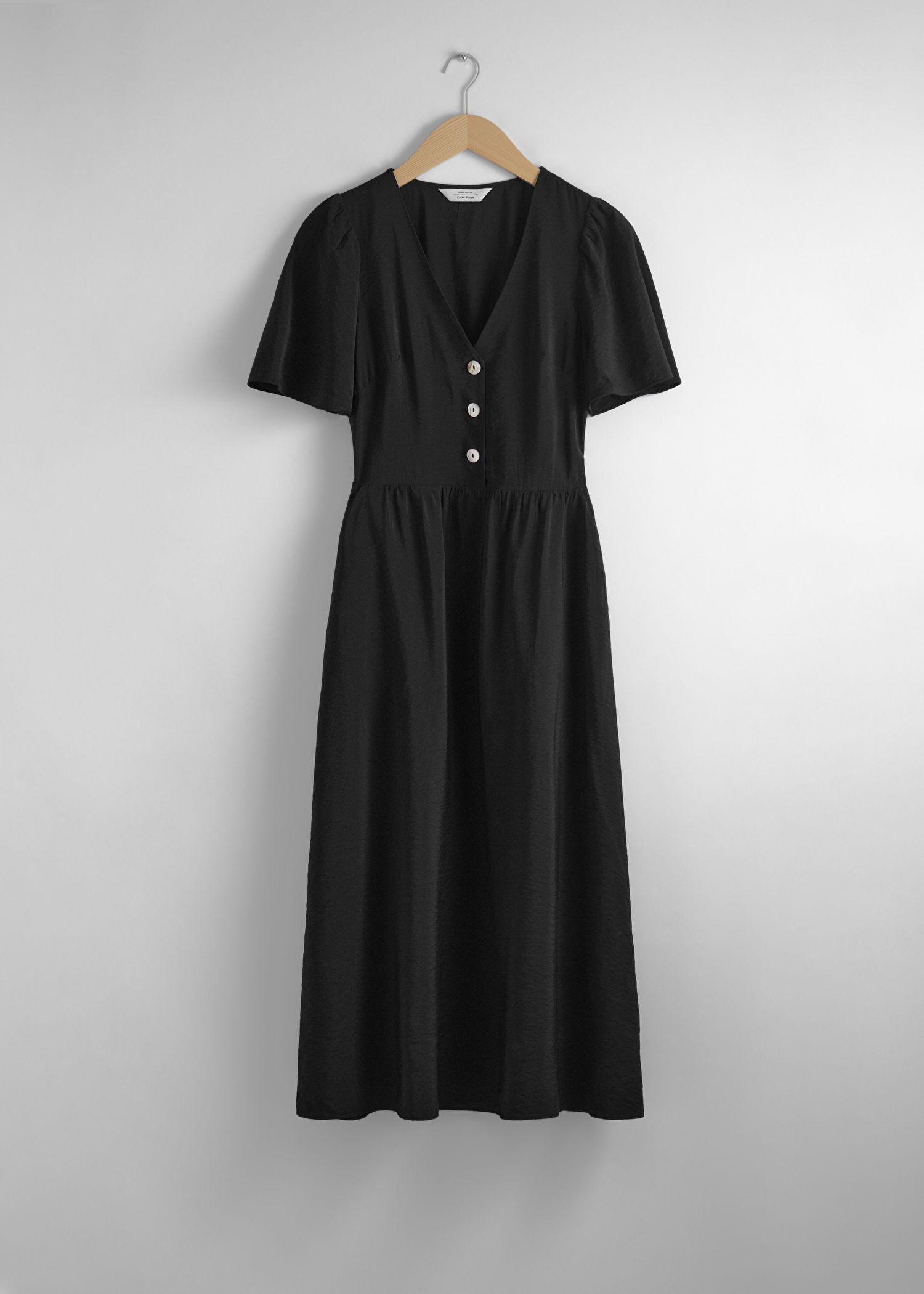 & OTHER STORIES Flutter-Sleeve Midi Dress in Black | Endource