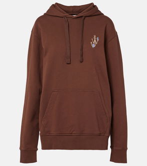 Brown hooded sweatshirt with a blue anchor embroidery on the chest.