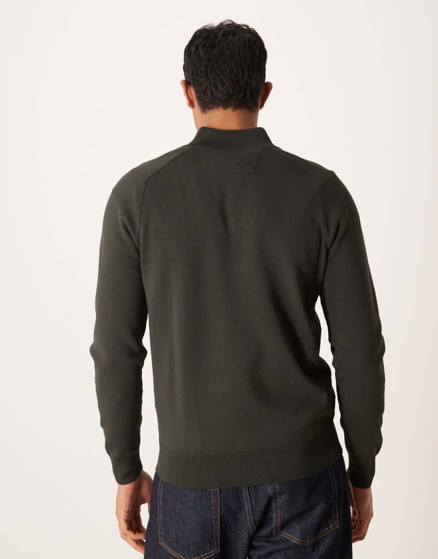 MANGO Quarter Zip Top In Dark Green | endource