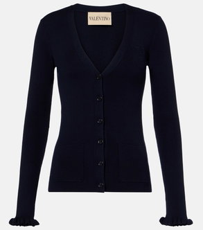 Navy V-neck cardigan with ribbed cuffs, Valentino branding