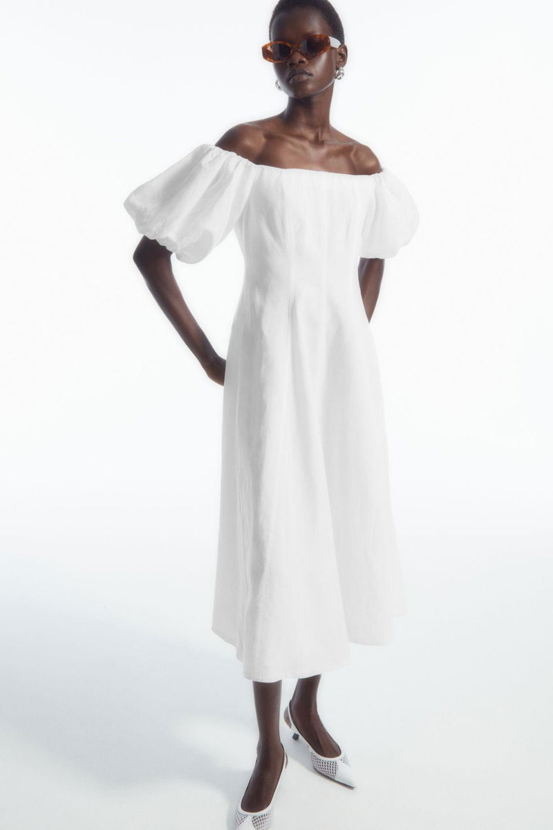 COS Off-The-Shoulder Puff-Sleeve Midi Dress endource - Main Image